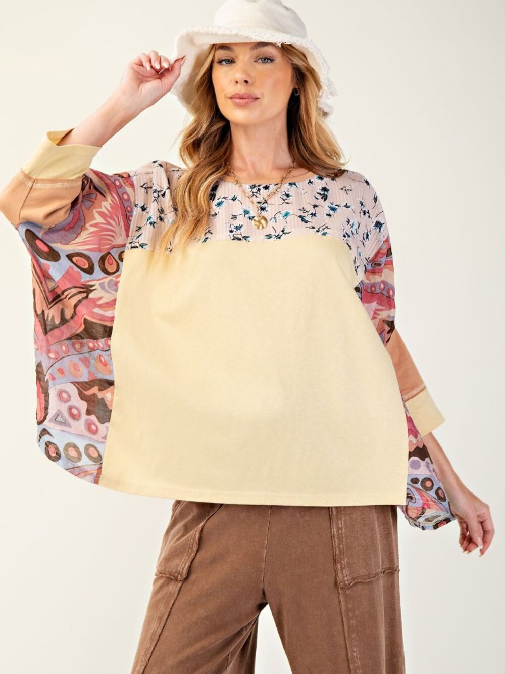 Easel PRINT MIX COTTON JERSEY TOP NEW